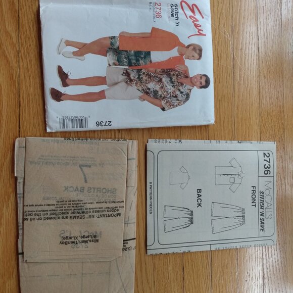 Vintage Shorts & Hawaiian Shirt Sewing Pattern UNCUT Unisex L-XL - Picture 7 of 10